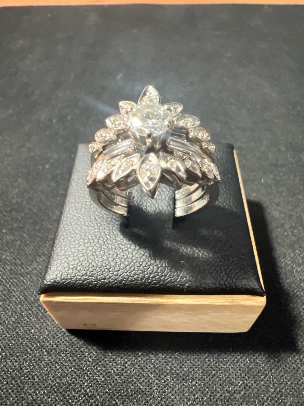 VTG 14k White Gold 0.75ct Center Solitaire Floral Wrap Enhancer Band Ring Sz 6.5